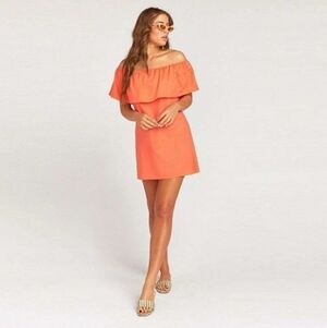 Show Me Your MuMu Orange Linen Off The Shoulder Ruffle Mini Dress